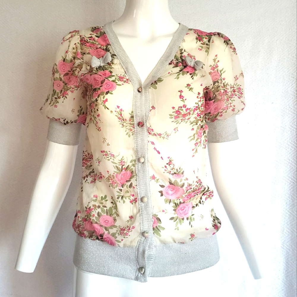 R.J. Story Sheer Knit Button Up Blouse